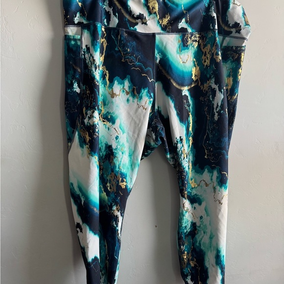 Old Navy Artistic Blue and Gold Leggings - Picture 2 of 9